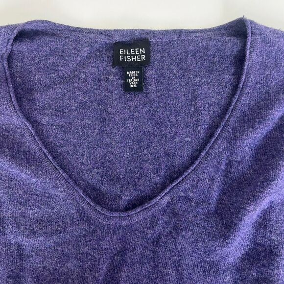Eileen Fisher Merino Wool Blend Purple V-Neck Long Sleeve Soft Stretch Sweater - Picture 2 of 5